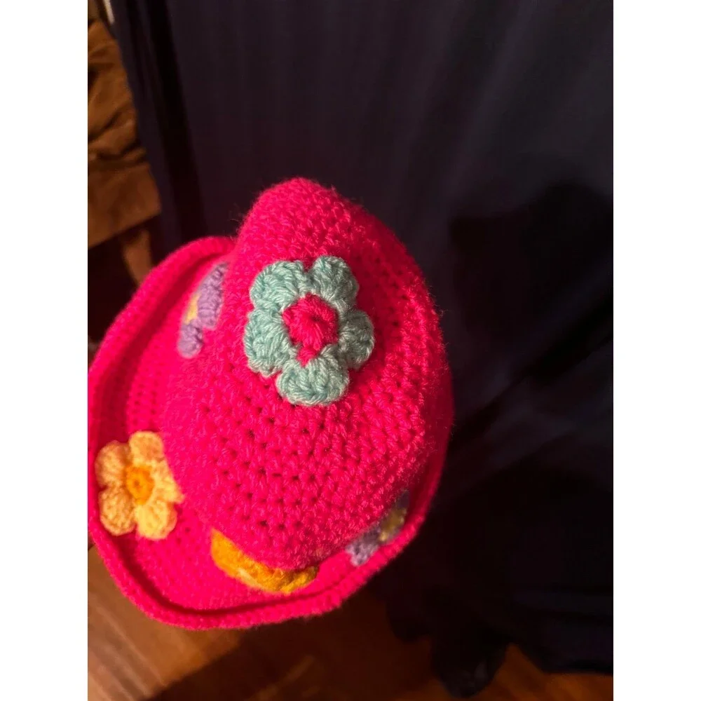 Hot Pink Crochet Flower Bucket Hat Y2K Festival Cottagecore